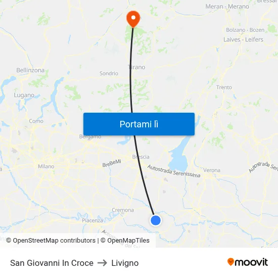 San Giovanni In Croce to Livigno map