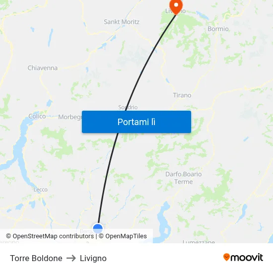 Torre Boldone to Livigno map