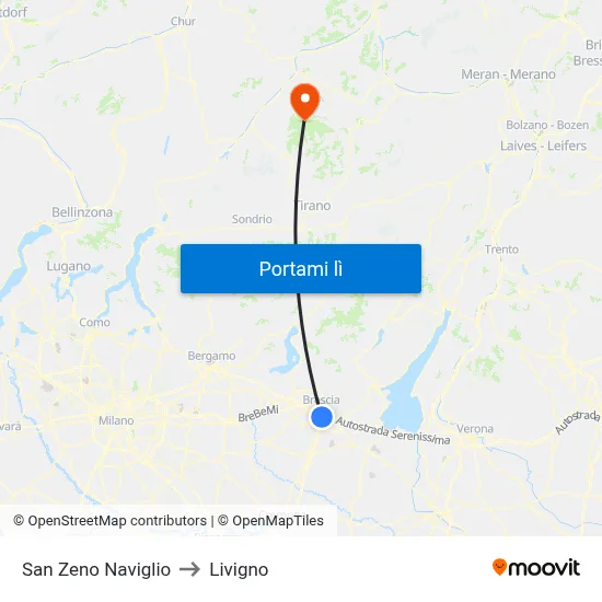San Zeno Naviglio to Livigno map