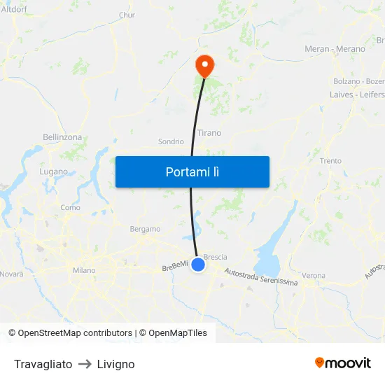 Travagliato to Livigno map
