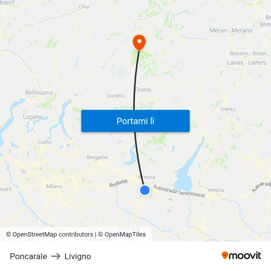 Poncarale to Livigno map