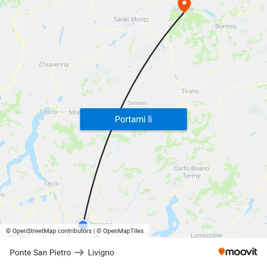 Ponte San Pietro to Livigno map