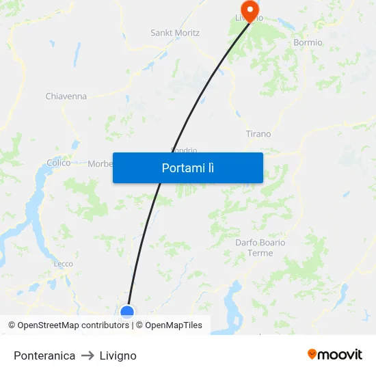 Ponteranica to Livigno map