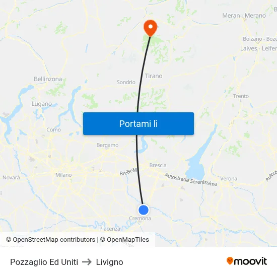 Pozzaglio Ed Uniti to Livigno map