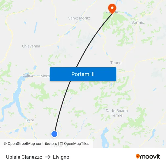 Ubiale Clanezzo to Livigno map