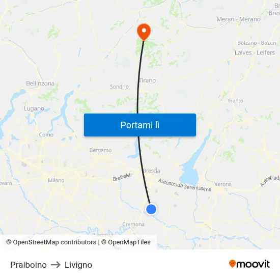 Pralboino to Livigno map