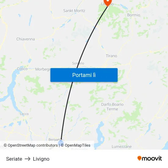 Seriate to Livigno map