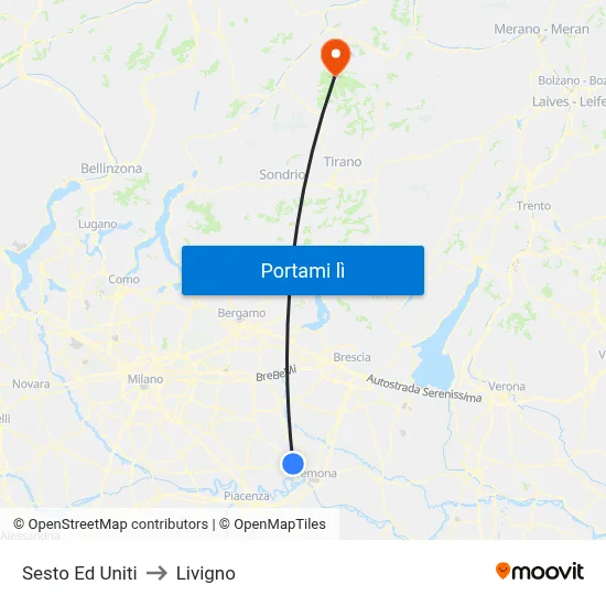 Sesto Ed Uniti to Livigno map