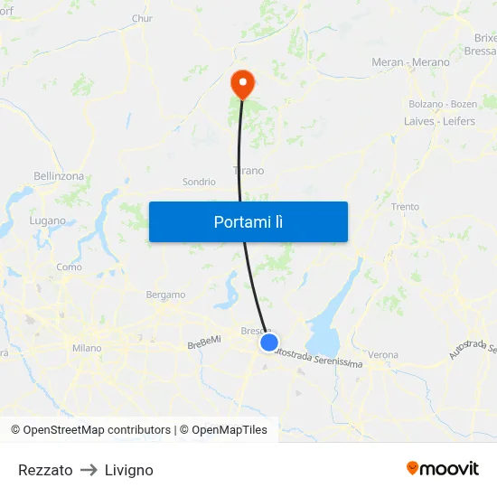 Rezzato to Livigno map