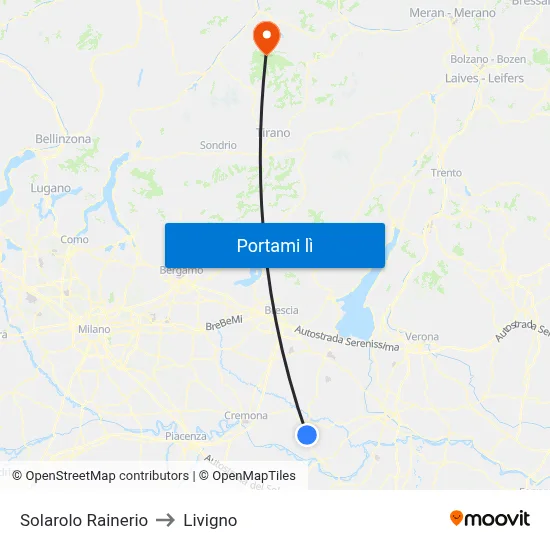 Solarolo Rainerio to Livigno map