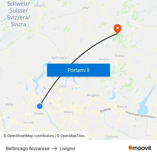 Bellinzago Novarese to Livigno map