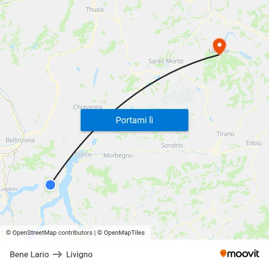Bene Lario to Livigno map