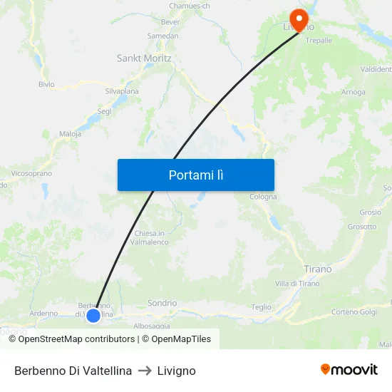 Berbenno Di Valtellina to Livigno map