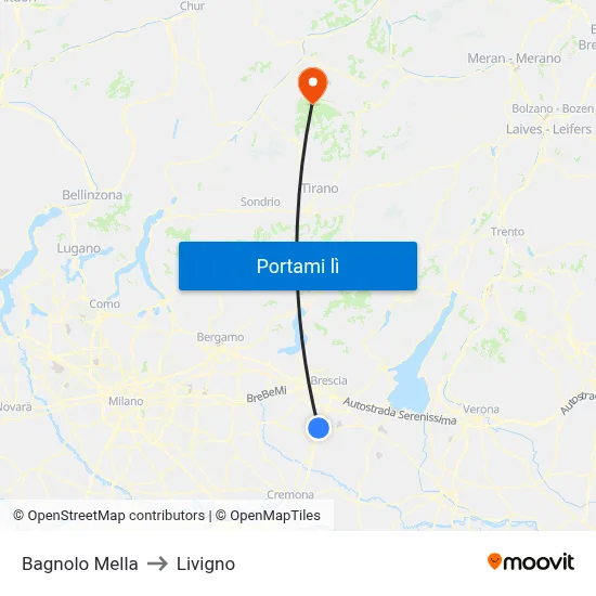 Bagnolo Mella to Livigno map