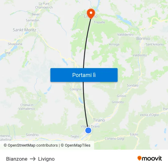 Bianzone to Livigno map