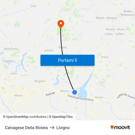 Calvagese Della Riviera to Livigno map