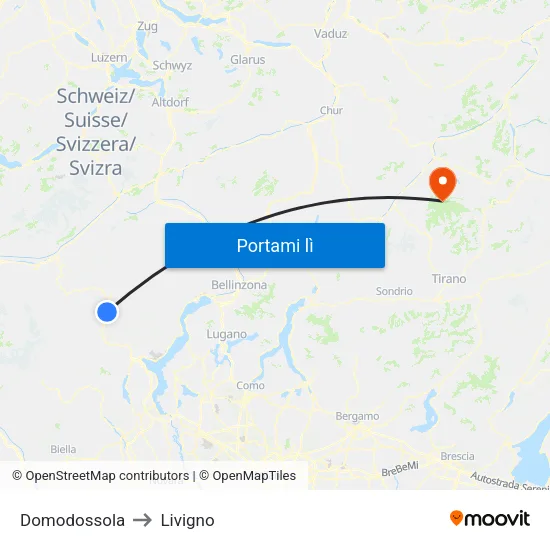 Domodossola to Livigno map