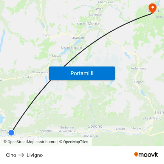 Cino to Livigno map