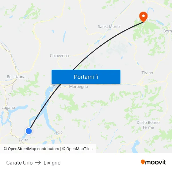 Carate Urio to Livigno map