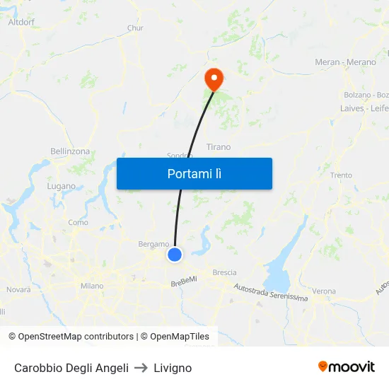 Carobbio Degli Angeli to Livigno map