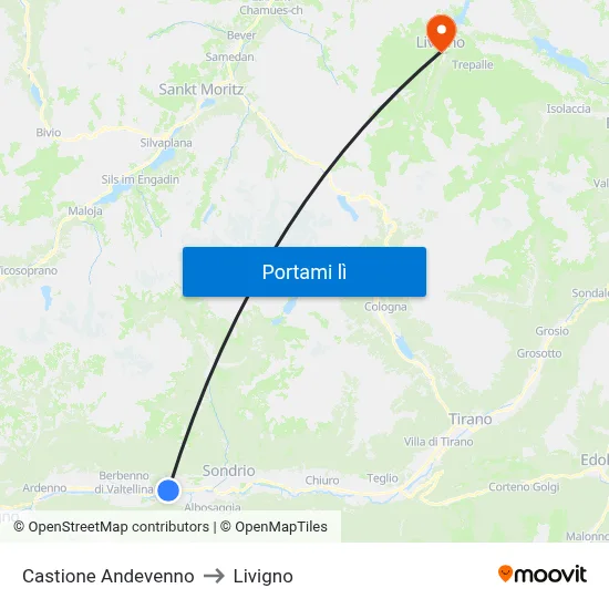 Castione Andevenno to Livigno map