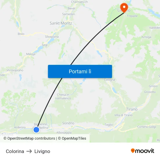 Colorina to Livigno map
