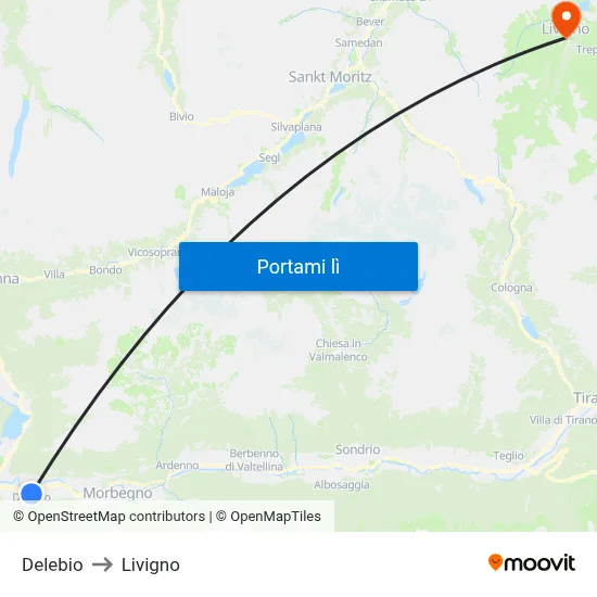 Delebio to Livigno map