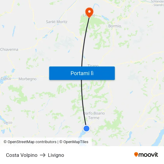 Costa Volpino to Livigno map