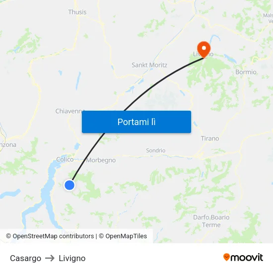 Casargo to Livigno map