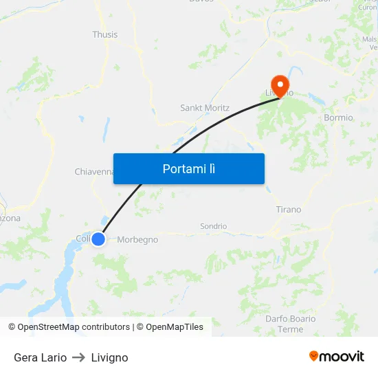 Gera Lario to Livigno map