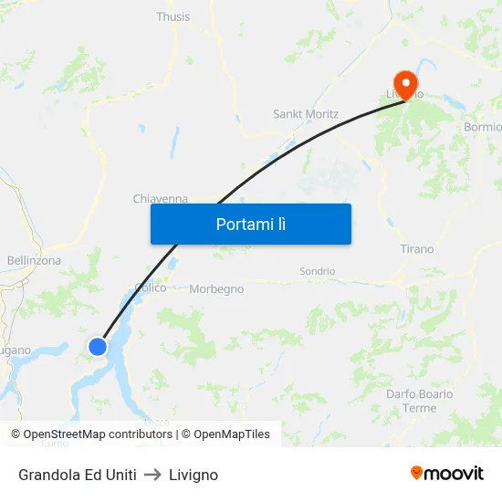 Grandola Ed Uniti to Livigno map