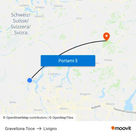 Gravellona Toce to Livigno map