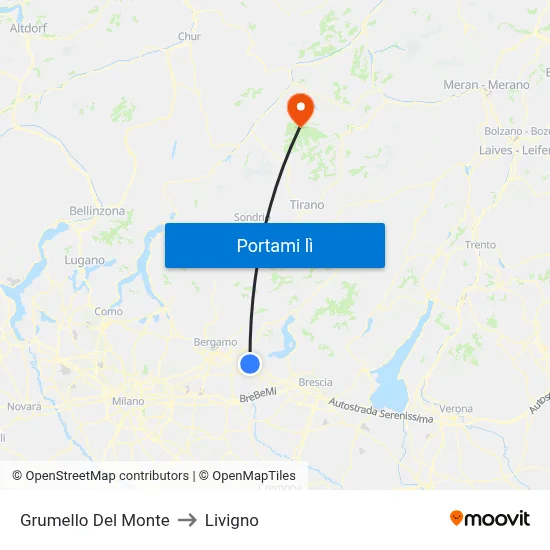 Grumello Del Monte to Livigno map