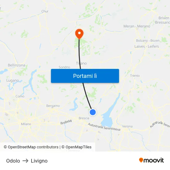 Odolo to Livigno map