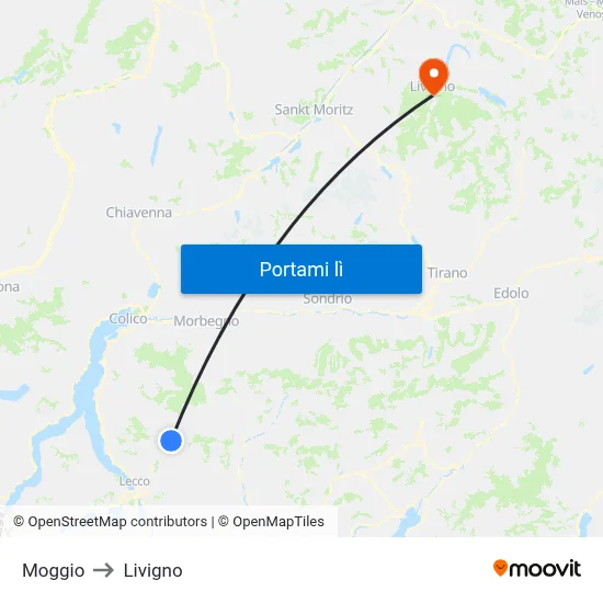 Moggio to Livigno map