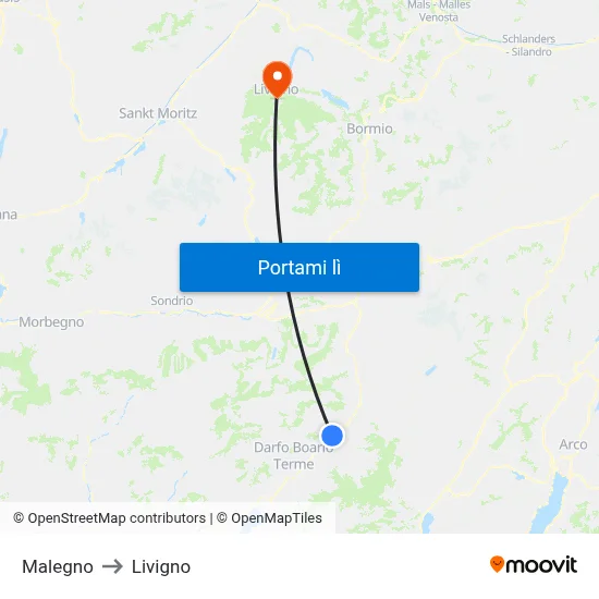 Malegno to Livigno map