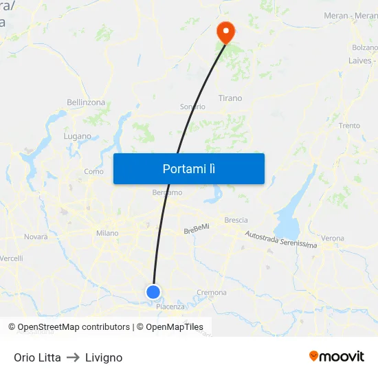 Orio Litta to Livigno map