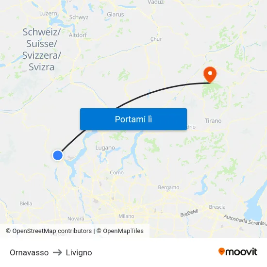 Ornavasso to Livigno map