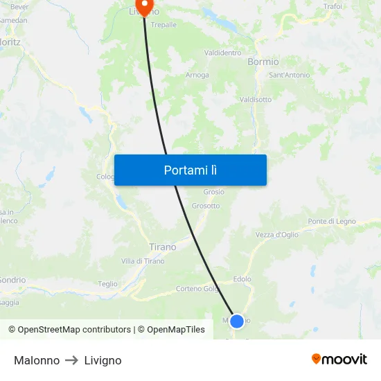 Malonno to Livigno map