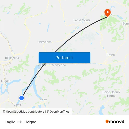 Laglio to Livigno map