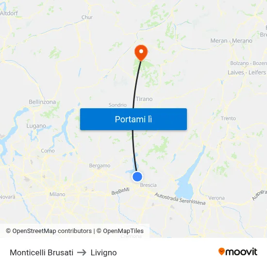 Monticelli Brusati to Livigno map