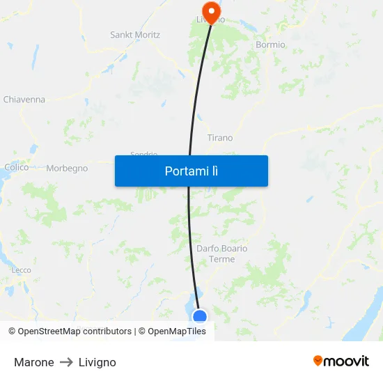 Marone to Livigno map