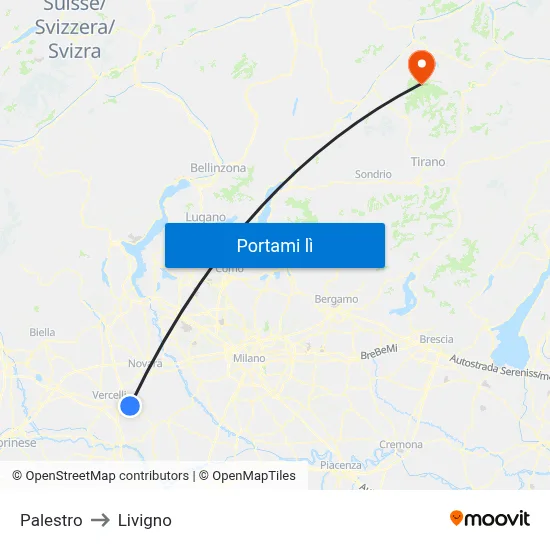 Palestro to Livigno map