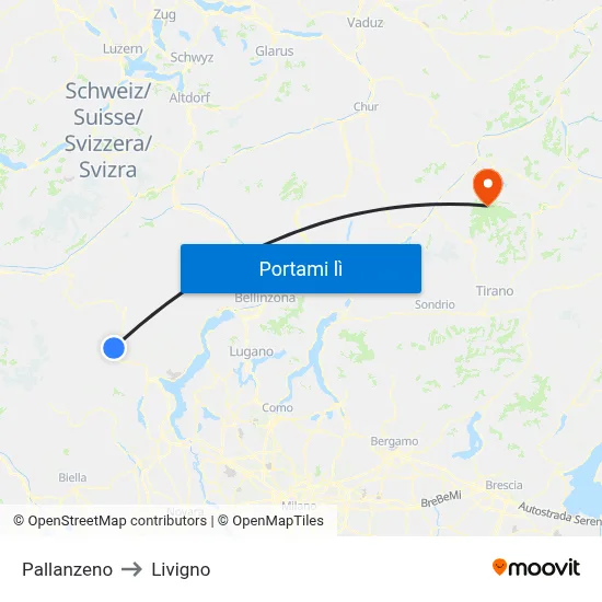 Pallanzeno to Livigno map