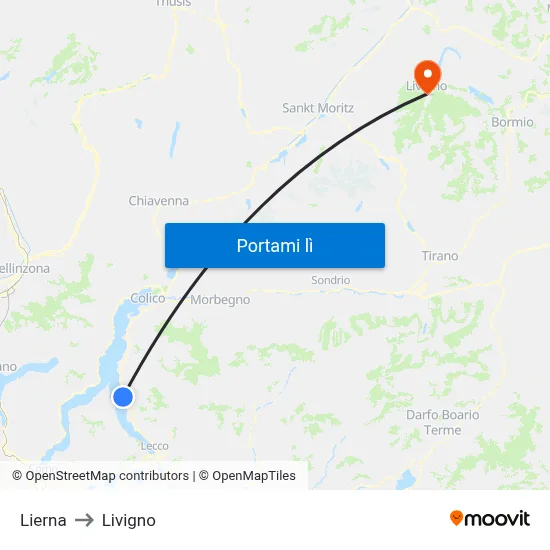 Lierna to Livigno map