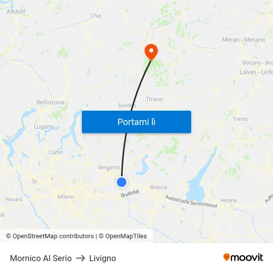 Mornico Al Serio to Livigno map