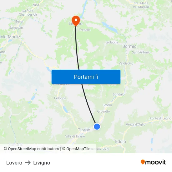Lovero to Livigno map