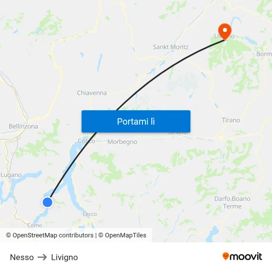 Nesso to Livigno map