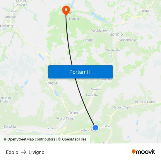 Edolo to Livigno map
