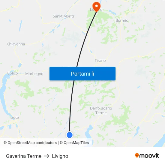 Gaverina Terme to Livigno map